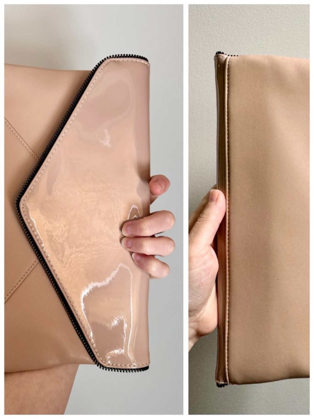 La Diva Nude Patent Leather Envelope Clutch Crossbody Bag | Gunmetal Hardware - Picture 8 of 17